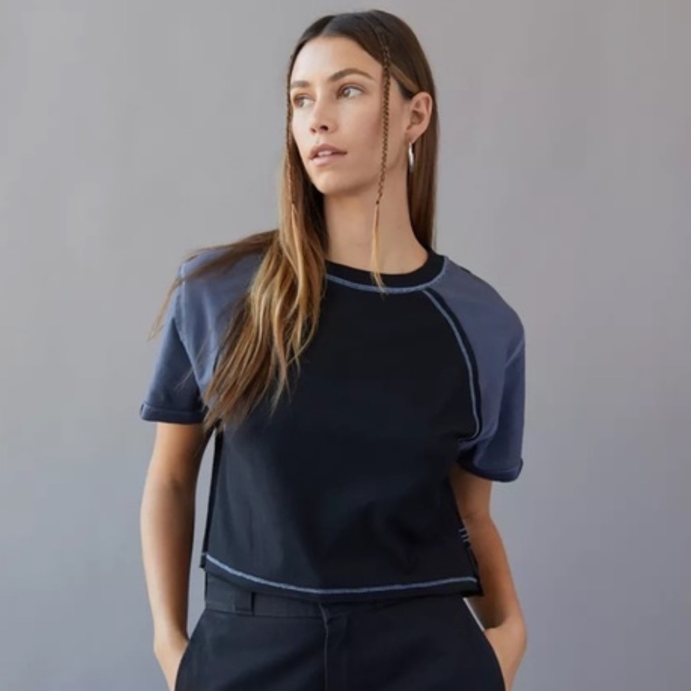 Urban Outfitters BDG Shelby Colorblock Oversized Cropped Tee Black Gray